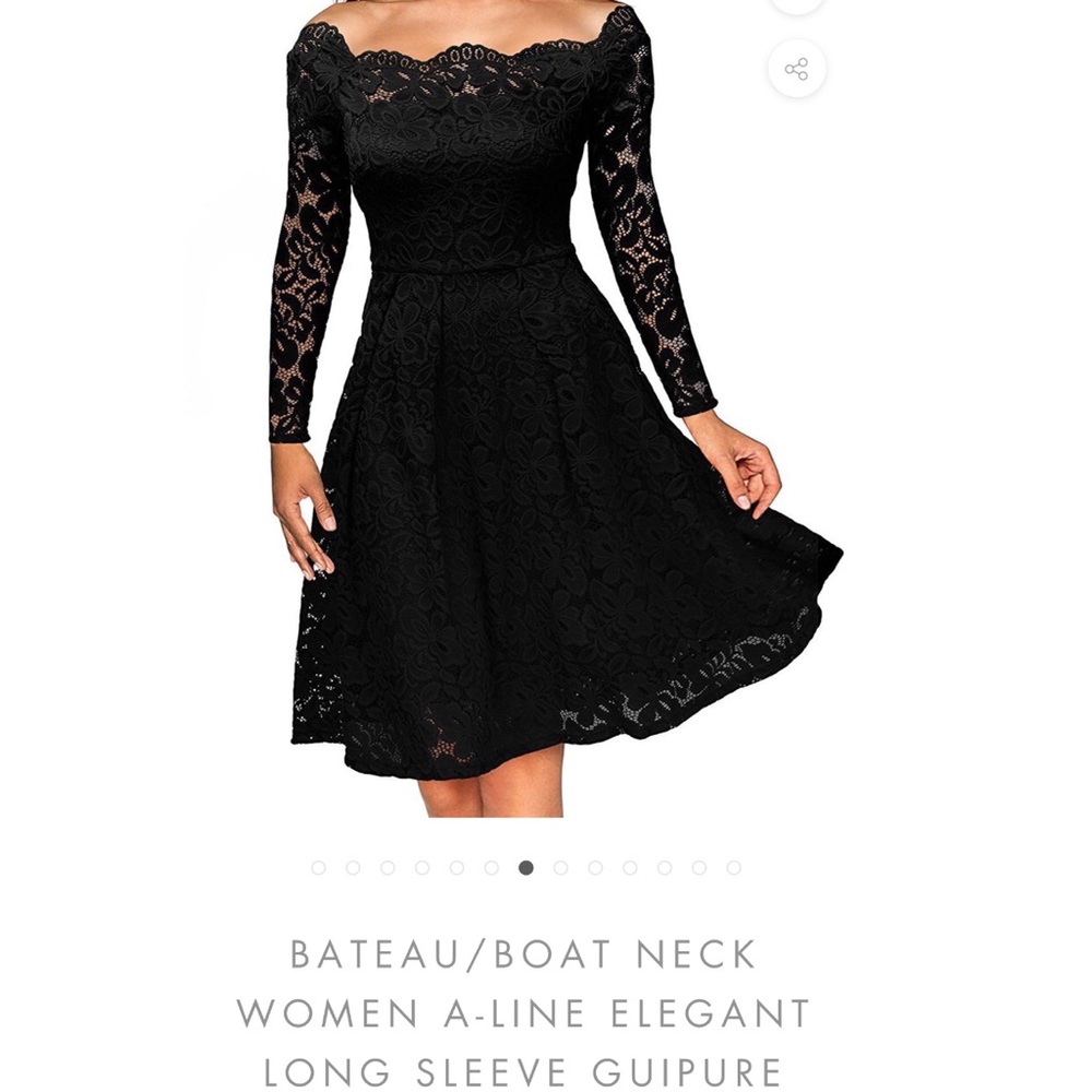 Black long sleeves lace midi dress